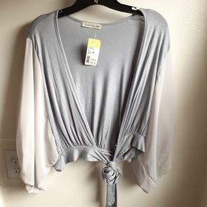 Chiffon Sleeve Soft Comfy Cardigan Deep V-Neck